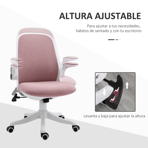 Cadeira de escritório giratória, cadeira de mesa reclinável, altura ajustável, apoios de braço eleváveis, 62,5 x 60 x 94-104 cm, rosa Cadeira de escritório giratória, cadeira de mesa reclinável, altura ajustável, apoios de braço eleváveis, 62,5 x 60 x 94-104 cm, rosa