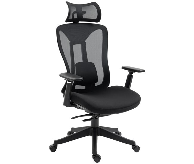 Silla de escritorio de malla con reposacabezas ajustable soporte lumbar y reposabrazos 3d 70x66x128 cm negro