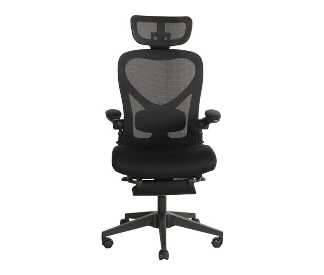 Silla de oficina ergonómica plegable con soporte lumbar - reposabrazos abatibles, asiento de espuma, reposacabezas 3d, pedales de trabajo - negro