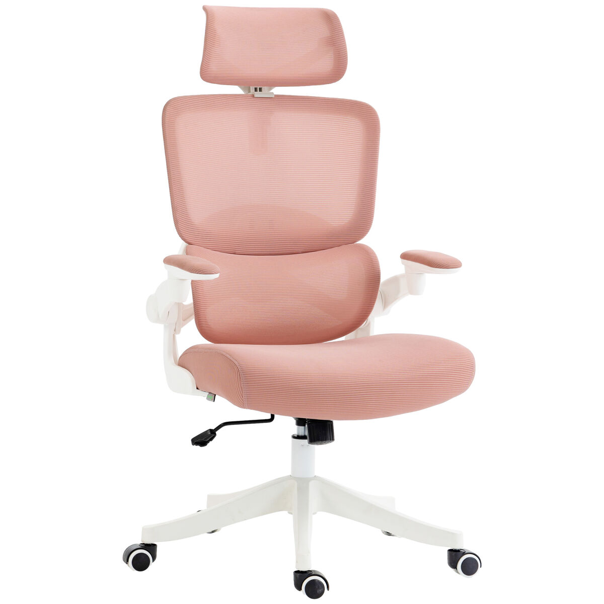 Silla de malla giratoria silla de escritorio basculante con respaldo alto reposacabezas reposabrazos 62x58x133 cm rosa