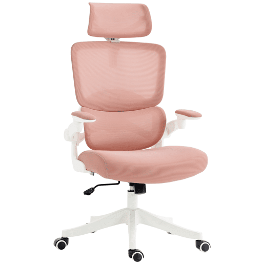 Cadeira giratória em tela, cadeira de escritório reclinável com encosto alto, apoio de cabeça e apoios de braço, 62x58x133 cm, rosa Cadeira giratória em tela, cadeira de escritório reclinável com encosto alto, apoio de cabeça e apoios de braço, 62x58x133 cm, rosa
