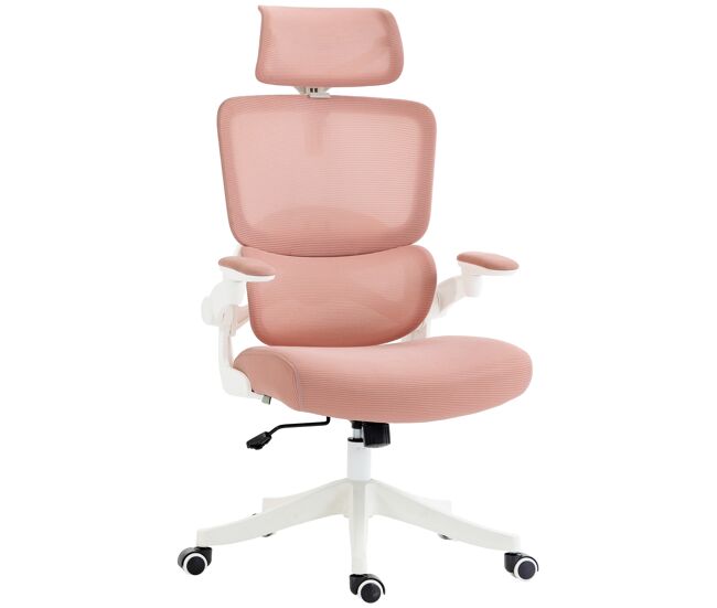 Silla de malla giratoria silla de escritorio basculante con respaldo alto reposacabezas reposabrazos 62x58x133 cm rosa