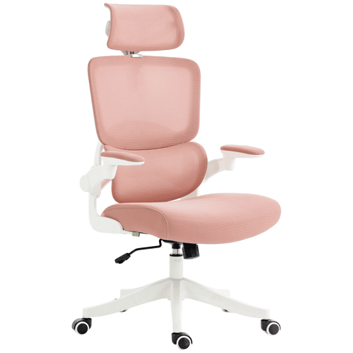 Cadeira giratória em tela, cadeira de escritório reclinável com encosto alto, apoio de cabeça e apoios de braço, 62x58x133 cm, rosa Cadeira giratória em tela, cadeira de escritório reclinável com encosto alto, apoio de cabeça e apoios de braço, 62x58x133 cm, rosa