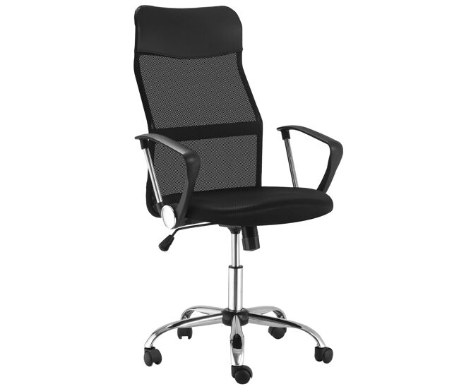 Silla de oficina con respaldo curvo reposacabezas y ruedas función basculante y giratoria 63x65x109-119 cm negro