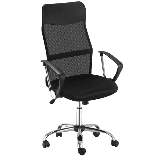 Cadeira de escritório com encosto curvo, apoio de cabeça e rodízios, função de inclinação e giro, 63x65x109-119 cm, preta Cadeira de escritório com encosto curvo, apoio de cabeça e rodízios, função de inclinação e giro, 63x65x109-119 cm, preta