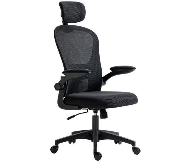 Silla de oficina de malla silla de escritorio respaldo alto reposacabezas ajustable soporte lumbar 4d 62x64x120 cm negro