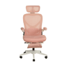 Cadeira de escritório ergonómica, pequena e dobrável u2013 apoio lombar, apoios de braços dobráveis, apoio para a cabeça 3D, almofada de espuma e pedais de trabalho u2013 rosa