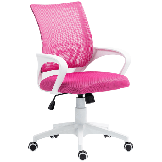 Cadeira de escritório giratória em tela com altura ajustável, função de inclinação e apoios de braço, capacidade de carga de 120 kg, rosa.