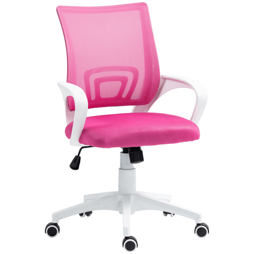Cadeira de escritório giratória em tela com altura ajustável, função de inclinação e apoios de braço, capacidade de carga de 120 kg, rosa.