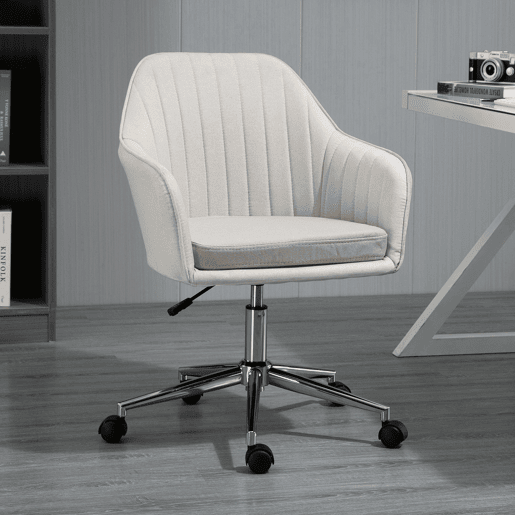 Cadeira de escritório giratória com altura e apoios de braço ajustáveis para estudo e uso como penteadeira, 61x59x96cm, bege Cadeira de escritório giratória com altura e apoios de braço ajustáveis para estudo e uso como penteadeira, 61x59x96cm, bege