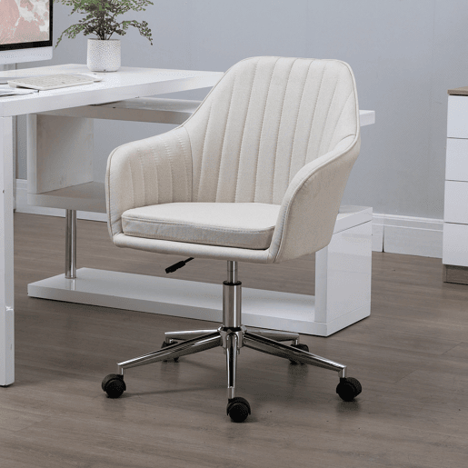 Cadeira de escritório giratória com altura e apoios de braço ajustáveis para estudo e uso como penteadeira, 61x59x96cm, bege Cadeira de escritório giratória com altura e apoios de braço ajustáveis para estudo e uso como penteadeira, 61x59x96cm, bege
