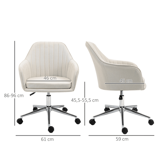Cadeira de escritório giratória com altura e apoios de braço ajustáveis para estudo e uso como penteadeira, 61x59x96cm, bege Cadeira de escritório giratória com altura e apoios de braço ajustáveis para estudo e uso como penteadeira, 61x59x96cm, bege