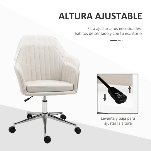 Cadeira de escritório giratória com altura e apoios de braço ajustáveis para estudo e uso como penteadeira, 61x59x96cm, bege Cadeira de escritório giratória com altura e apoios de braço ajustáveis para estudo e uso como penteadeira, 61x59x96cm, bege
