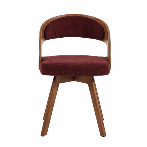 Conjunto de 2 cadeiras de jantar em madeira, giratórias a 360° - design moderno com almofada em linho e algodão e encosto curvo - cor vinho Conjunto de 2 cadeiras de jantar em madeira, giratórias a 360° - design moderno com almofada em linho e algodão e encosto curvo - cor vinho