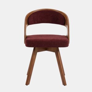 Conjunto de 2 cadeiras de jantar em madeira, giratórias a 360° - design moderno com almofada em linho e algodão e encosto curvo - cor vinho