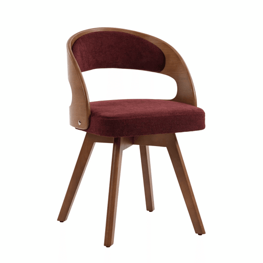 Conjunto de 2 cadeiras de jantar em madeira, giratórias a 360° - design moderno com almofada em linho e algodão e encosto curvo - cor vinho Conjunto de 2 cadeiras de jantar em madeira, giratórias a 360° - design moderno com almofada em linho e algodão e encosto curvo - cor vinho