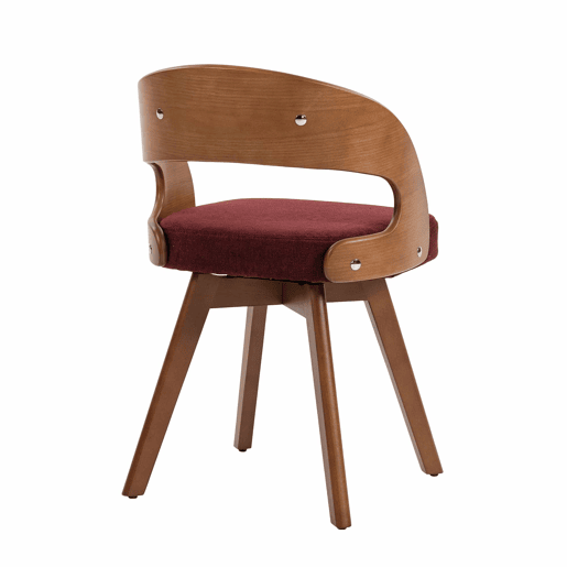 Conjunto de 2 cadeiras de jantar em madeira, giratórias a 360° - design moderno com almofada em linho e algodão e encosto curvo - cor vinho Conjunto de 2 cadeiras de jantar em madeira, giratórias a 360° - design moderno com almofada em linho e algodão e encosto curvo - cor vinho