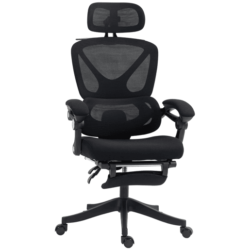 Cadeira de escritório reclinável em tela com apoio de cabeça, suporte lombar, apoio para os pés e altura ajustável, capacidade de carga de 135 kg, preta. Cadeira de escritório reclinável em tela com apoio de cabeça, suporte lombar, apoio para os pés e altura ajustável, capacidade de carga de 135 kg, preta.