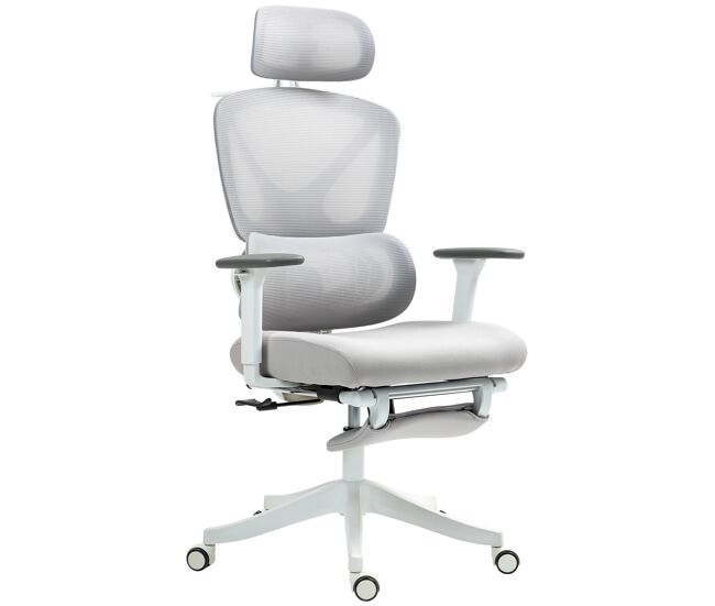 Silla de escritorio de malla reclinable con reposacabezas giratoria soporte lumbar reposapiés y altura regulable gris
