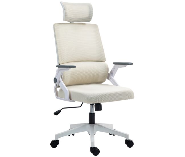 Silla de oficina de malla silla de escritorio con altura ajustable reposacabezas regulable y reposabrazos beige