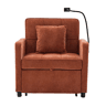 Poltrona-cama 2 em 1 individual u2014 com almofadas, mesa lateral, bolsos laterais e espaço de arrumação u2014 laranja chenilla