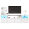 Móvel de TV 180x35x60 cm - iluminação LED, prateleira aberta, 4 portas basculantes, 8 compartimentos, para televisores até 75, acabamento de alto brilho - branco brilhante