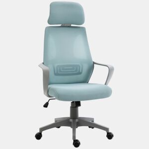 Cadeira de escritório ajustável com apoios de braço, apoio de cabeça e função de inclinação, capacidade de carga de 120 kg, 64x55x116-126 cm, azul