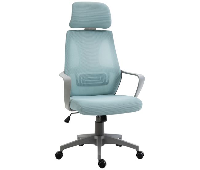 Silla de escritorio ajustable con reposabrazos reposacabezas y función basculante carga 120 kg 64x55x116-126 cm azul