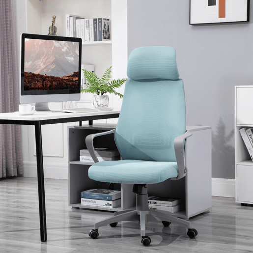 Cadeira de escritório ajustável com apoios de braço, apoio de cabeça e função de inclinação, capacidade de carga de 120 kg, 64x55x116-126 cm, azul Cadeira de escritório ajustável com apoios de braço, apoio de cabeça e função de inclinação, capacidade de carga de 120 kg, 64x55x116-126 cm, azul