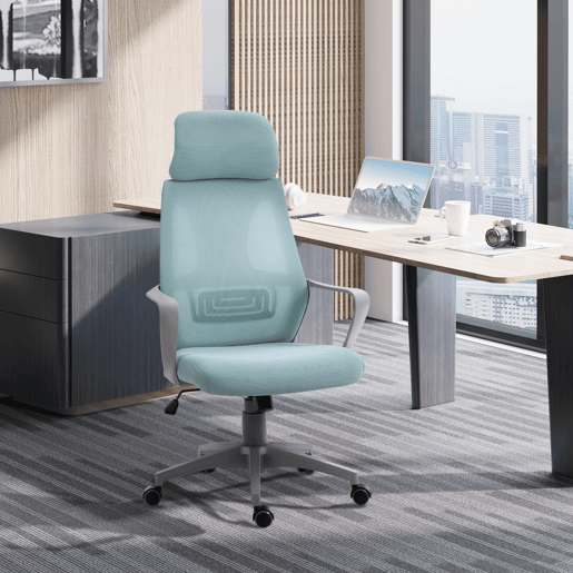 Cadeira de escritório ajustável com apoios de braço, apoio de cabeça e função de inclinação, capacidade de carga de 120 kg, 64x55x116-126 cm, azul Cadeira de escritório ajustável com apoios de braço, apoio de cabeça e função de inclinação, capacidade de carga de 120 kg, 64x55x116-126 cm, azul