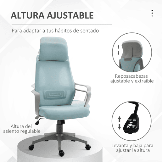 Cadeira de escritório ajustável com apoios de braço, apoio de cabeça e função de inclinação, capacidade de carga de 120 kg, 64x55x116-126 cm, azul Cadeira de escritório ajustável com apoios de braço, apoio de cabeça e função de inclinação, capacidade de carga de 120 kg, 64x55x116-126 cm, azul