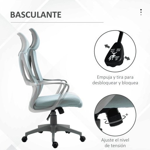 Cadeira de escritório ajustável com apoios de braço, apoio de cabeça e função de inclinação, capacidade de carga de 120 kg, 64x55x116-126 cm, azul Cadeira de escritório ajustável com apoios de braço, apoio de cabeça e função de inclinação, capacidade de carga de 120 kg, 64x55x116-126 cm, azul