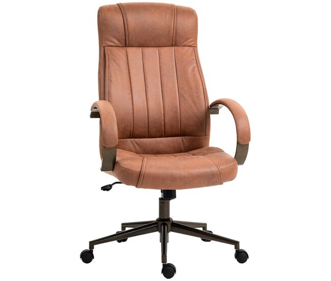 Silla de escritorio giratoria con altura ajustable reposacabezas reposabrazos y respaldo 65x71,5x114-122 cm marrón