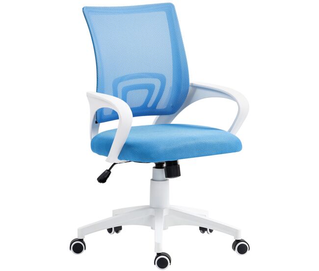 Silla de escritorio de malla giratoria con altura ajustable función de basculante y reposabrazos carga 120 kg azul claro