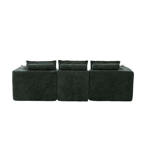 Sofá modular de 3 lugares + pufe para os pés de 3 lugares u2014 com almofadas, porta-copos, bolsos laterais, espuma e núcleo de molas, design modular, chenille u2014 verde escuro