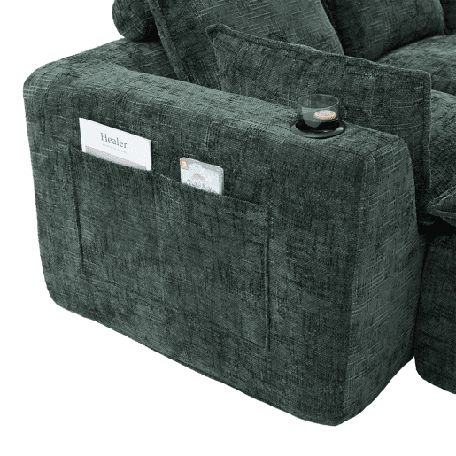 Sofá modular de 3 lugares + pufe para os pés de 3 lugares u2014 com almofadas, porta-copos, bolsos laterais, espuma e núcleo de molas, design modular, chenille u2014 verde escuro