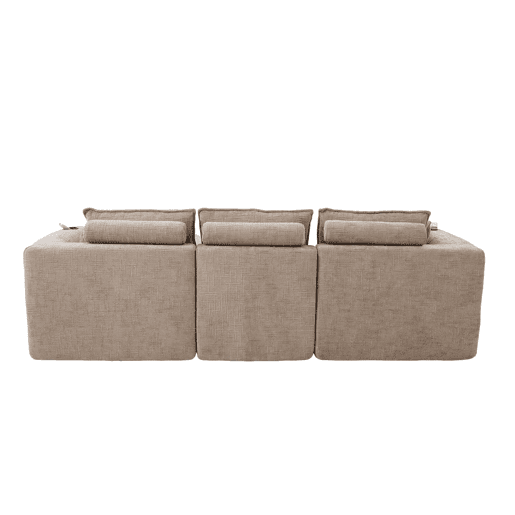 Sofá modular de 3 lugares + apoio para os pés - almofadas, porta-copos, bolsos laterais, espuma e molas - cáqui Sofá modular de 3 lugares + apoio para os pés - almofadas, porta-copos, bolsos laterais, espuma e molas - cáqui