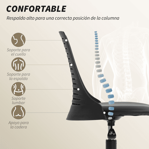 Cadeira de escritório giratória sem braços com encosto vazado, altura ajustável, preta. Cadeira de escritório giratória sem braços com encosto vazado, altura ajustável, preta.