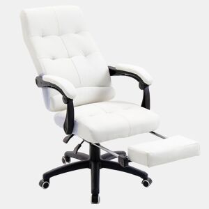 Cadeira de escritório giratória, cadeira de mesa reclinável, cadeira de estudo estofada em PU com altura ajustável, apoios de braço e apoio para os pés, 65x65x118-125 cm, branca