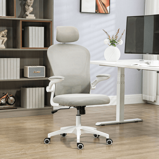 Cadeira de escritório em tela, cadeira de mesa, encosto alto, apoio de cabeça ajustável, suporte lombar 4D, 62x64x120 cm, cinza Cadeira de escritório em tela, cadeira de mesa, encosto alto, apoio de cabeça ajustável, suporte lombar 4D, 62x64x120 cm, cinza