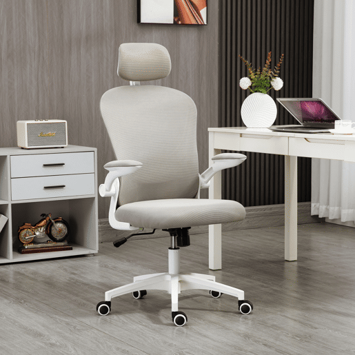 Cadeira de escritório em tela, cadeira de mesa, encosto alto, apoio de cabeça ajustável, suporte lombar 4D, 62x64x120 cm, cinza Cadeira de escritório em tela, cadeira de mesa, encosto alto, apoio de cabeça ajustável, suporte lombar 4D, 62x64x120 cm, cinza