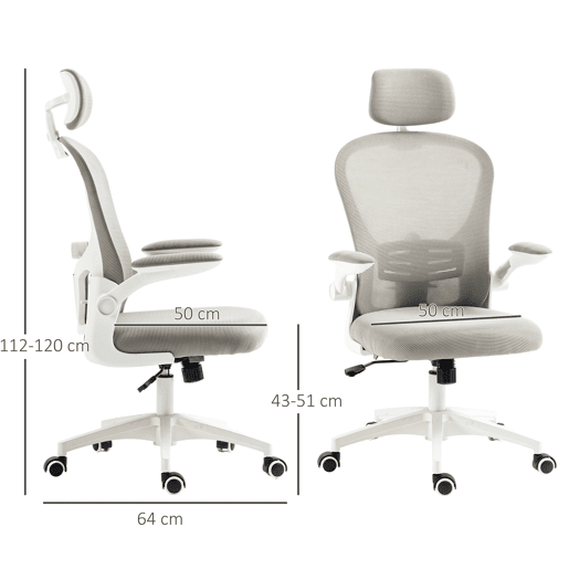 Cadeira de escritório em tela, cadeira de mesa, encosto alto, apoio de cabeça ajustável, suporte lombar 4D, 62x64x120 cm, cinza Cadeira de escritório em tela, cadeira de mesa, encosto alto, apoio de cabeça ajustável, suporte lombar 4D, 62x64x120 cm, cinza