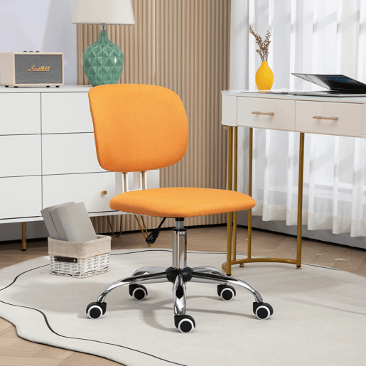 Cadeira de escritório giratória, estofada em tecido, com altura ajustável, estilo moderno, capacidade de carga de 120 kg, 48x53x80-90 cm, laranja Cadeira de escritório giratória, estofada em tecido, com altura ajustável, estilo moderno, capacidade de carga de 120 kg, 48x53x80-90 cm, laranja