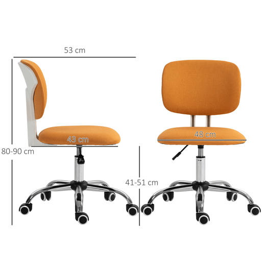 Cadeira de escritório giratória, estofada em tecido, com altura ajustável, estilo moderno, capacidade de carga de 120 kg, 48x53x80-90 cm, laranja Cadeira de escritório giratória, estofada em tecido, com altura ajustável, estilo moderno, capacidade de carga de 120 kg, 48x53x80-90 cm, laranja