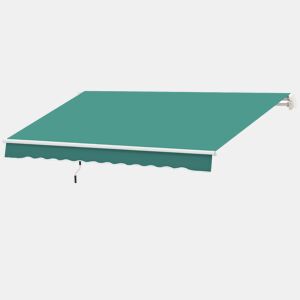 Toldo de parede com braço articulado e manivela, estrutura robusta em alumínio e cobertura em poliéster, 295 x 245 cm, verde.