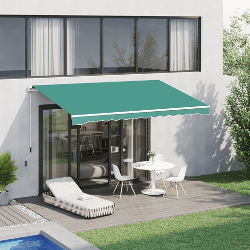 Toldo de parede com braço articulado e manivela, estrutura robusta em alumínio e cobertura em poliéster, 295 x 245 cm, verde. Toldo de parede com braço articulado e manivela, estrutura robusta em alumínio e cobertura em poliéster, 295 x 245 cm, verde.