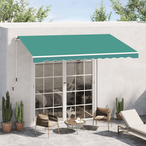Toldo de parede com braço articulado e manivela, estrutura robusta em alumínio e cobertura em poliéster, 295 x 245 cm, verde. Toldo de parede com braço articulado e manivela, estrutura robusta em alumínio e cobertura em poliéster, 295 x 245 cm, verde.