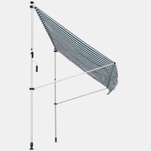 Toldo retrátil manual 300x150x170-280 cm com altura ajustável, manivela e proteção solar para terraço verde