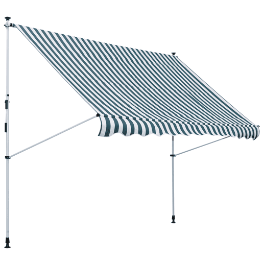 Toldo retrátil manual 300x150x170-280 cm com altura ajustável, manivela e proteção solar para terraço verde
