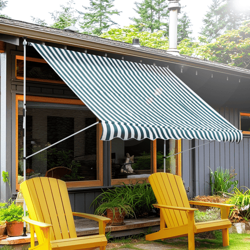 Toldo retrátil manual 300x150x170-280 cm com altura ajustável, manivela e proteção solar para terraço verde
